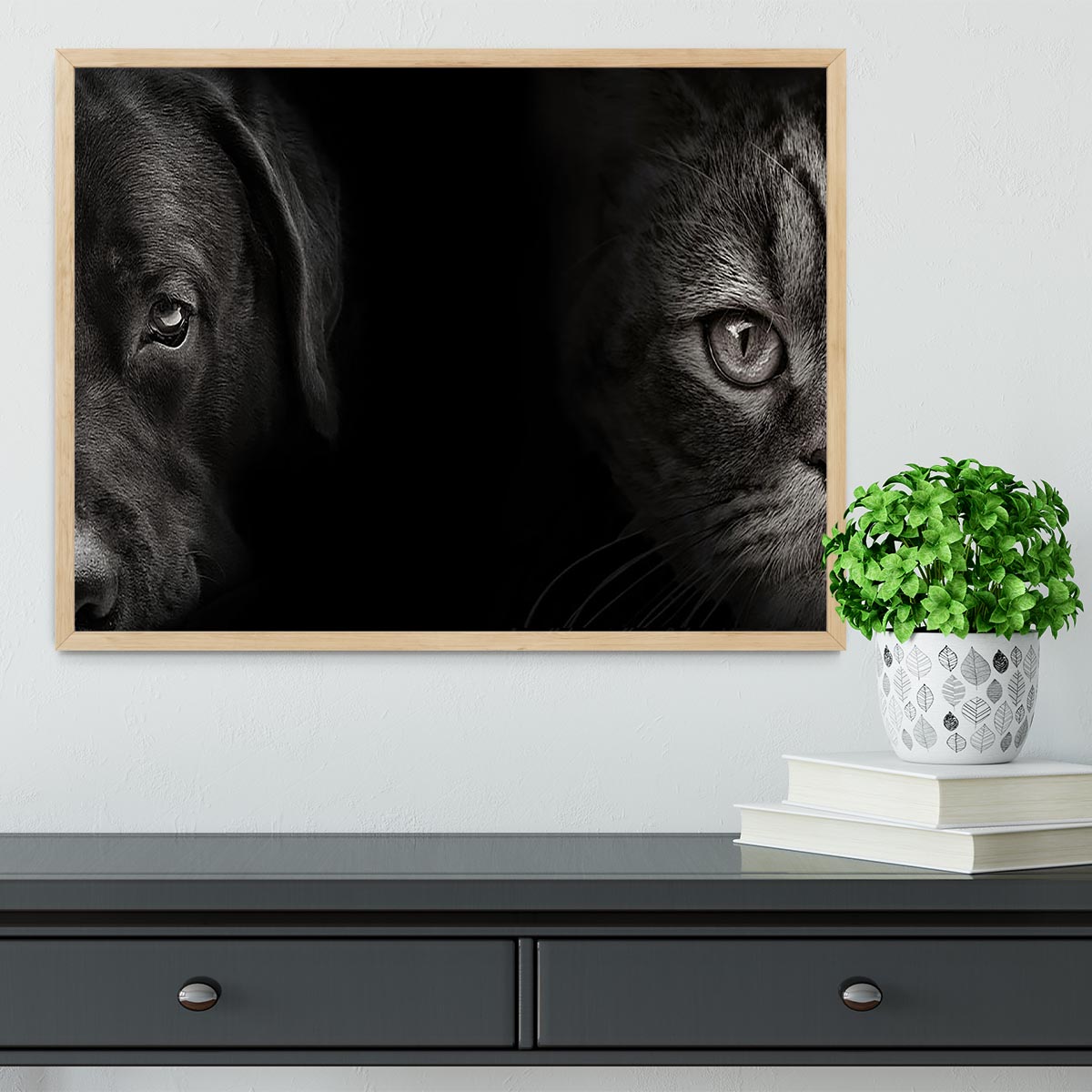 Dark muzzle labrador dog and cat Framed Print - Canvas Art Rocks - 4