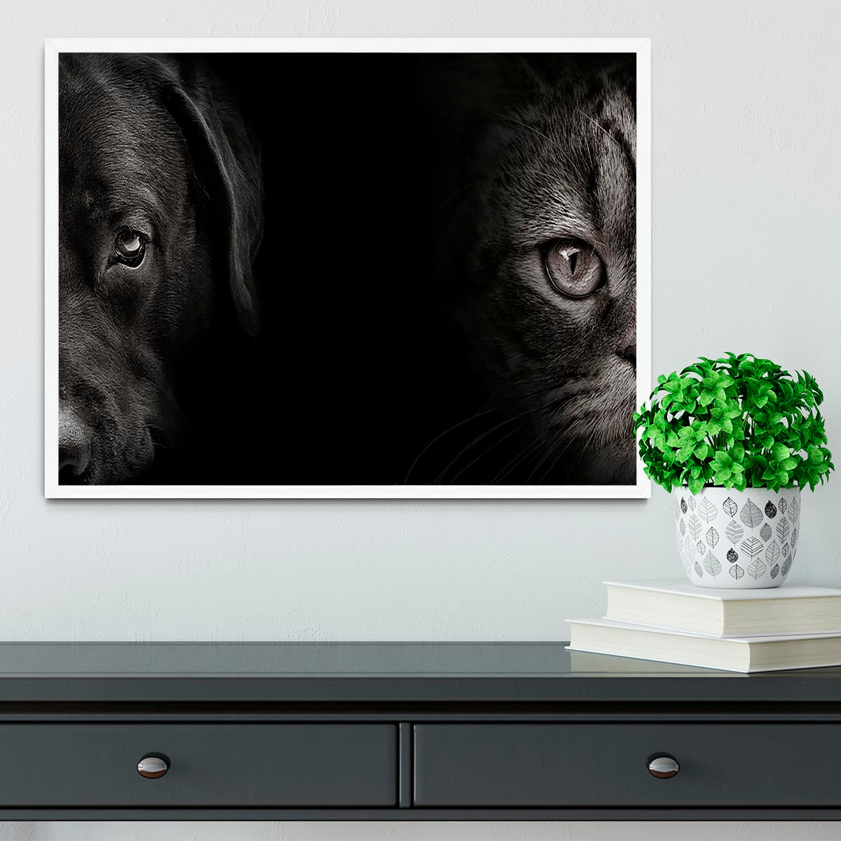 Dark muzzle labrador dog and cat Framed Print - Canvas Art Rocks -6