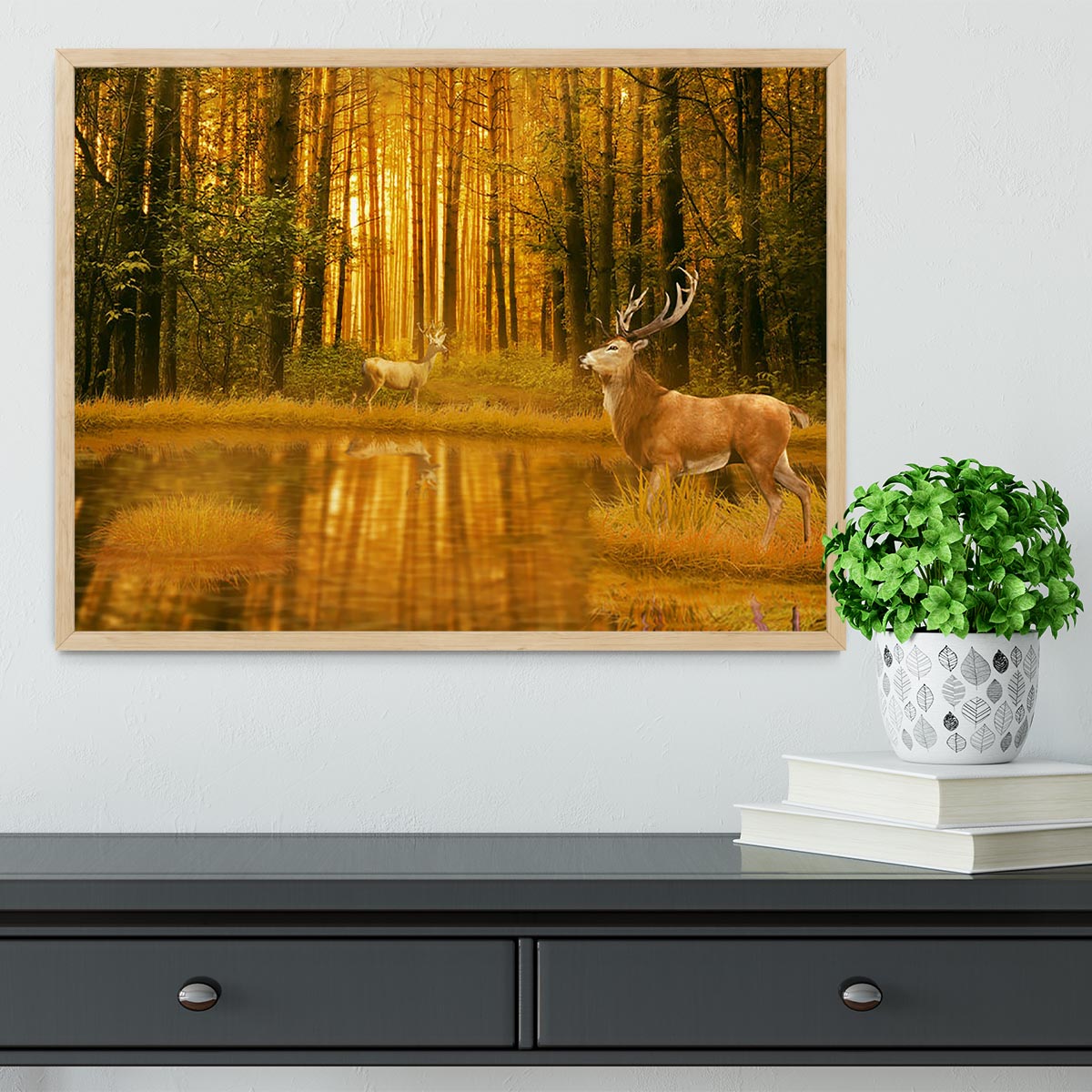 Deer Bucks in summer sunset Framed Print - Canvas Art Rocks - 4