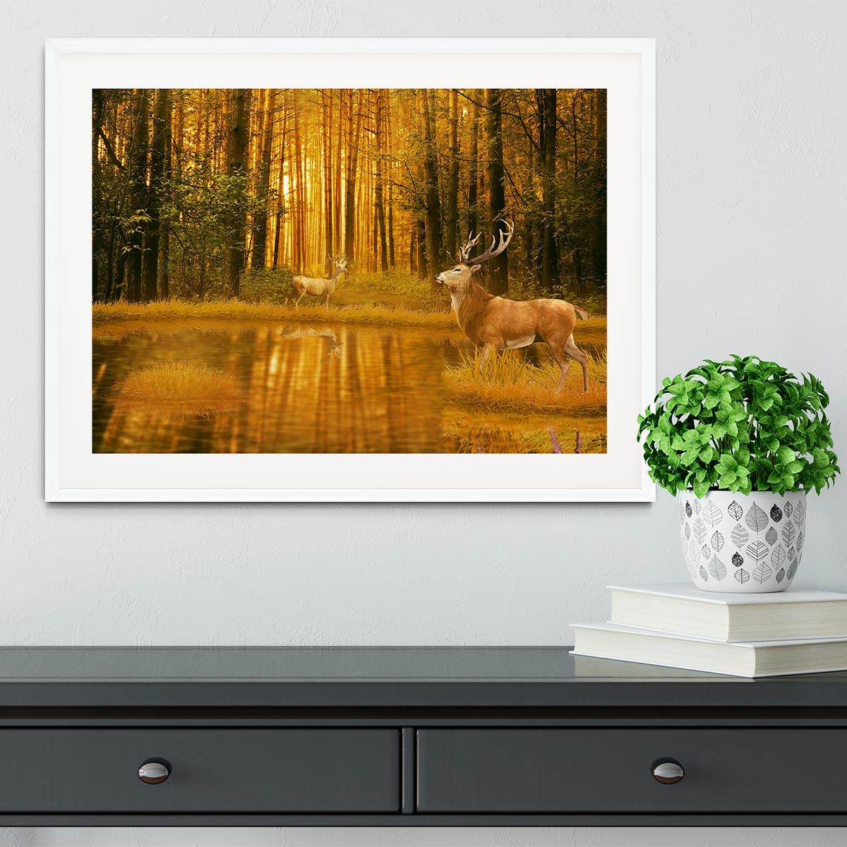 Deer Bucks in summer sunset Framed Print - Canvas Art Rocks - 5