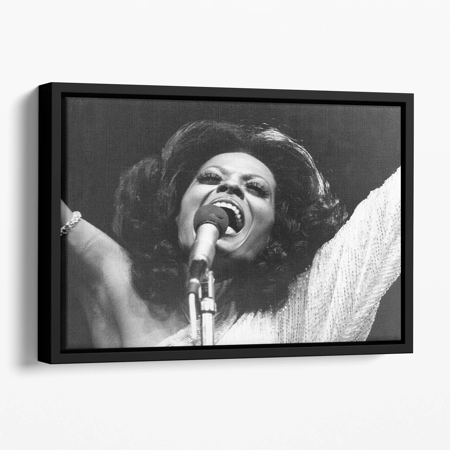 Diana Ross on stage Floating Framed Canvas
