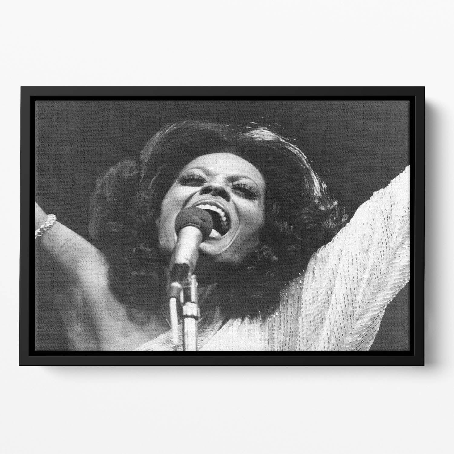 Diana Ross on stage Floating Framed Canvas