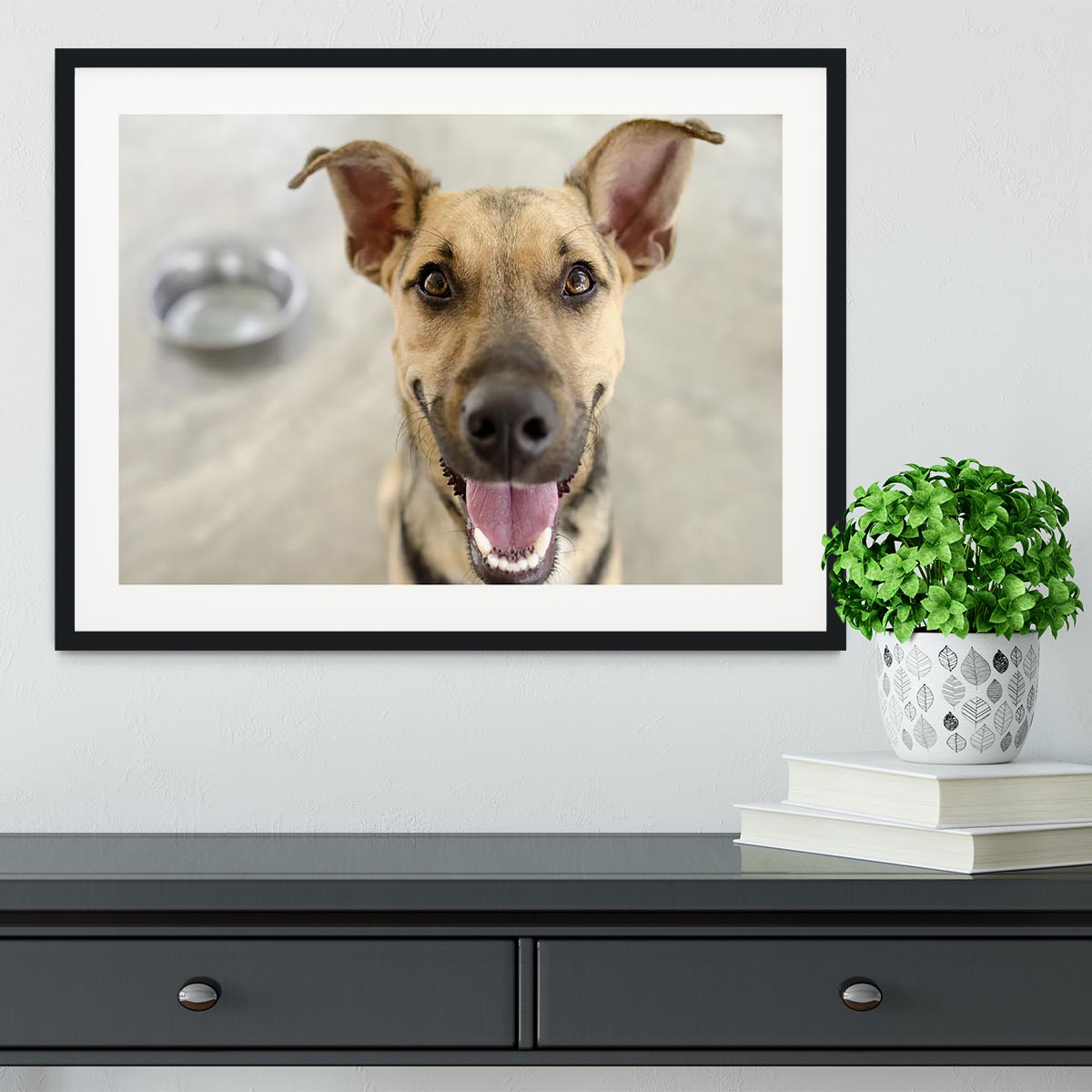 Dog and Bowl Framed Print - Canvas Art Rocks - 1