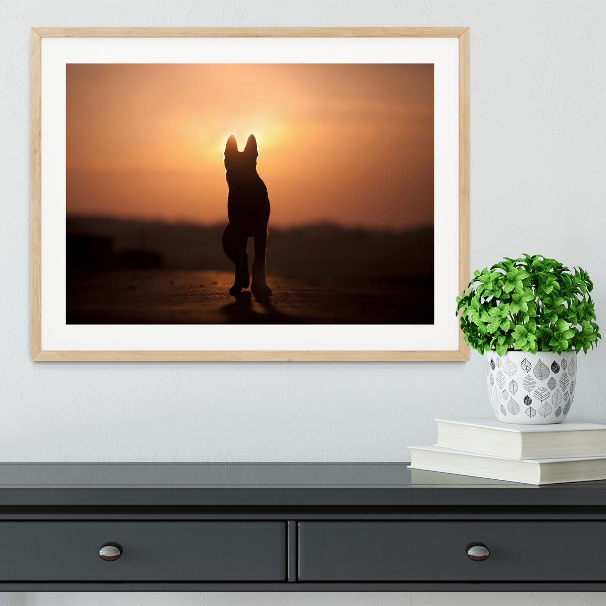 Dog backlight silhouette in sunset Framed Print - Canvas Art Rocks - 3
