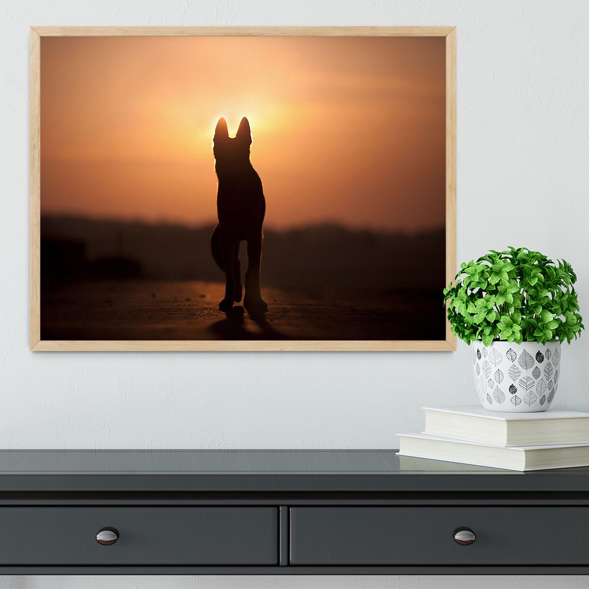Dog backlight silhouette in sunset Framed Print - Canvas Art Rocks - 4