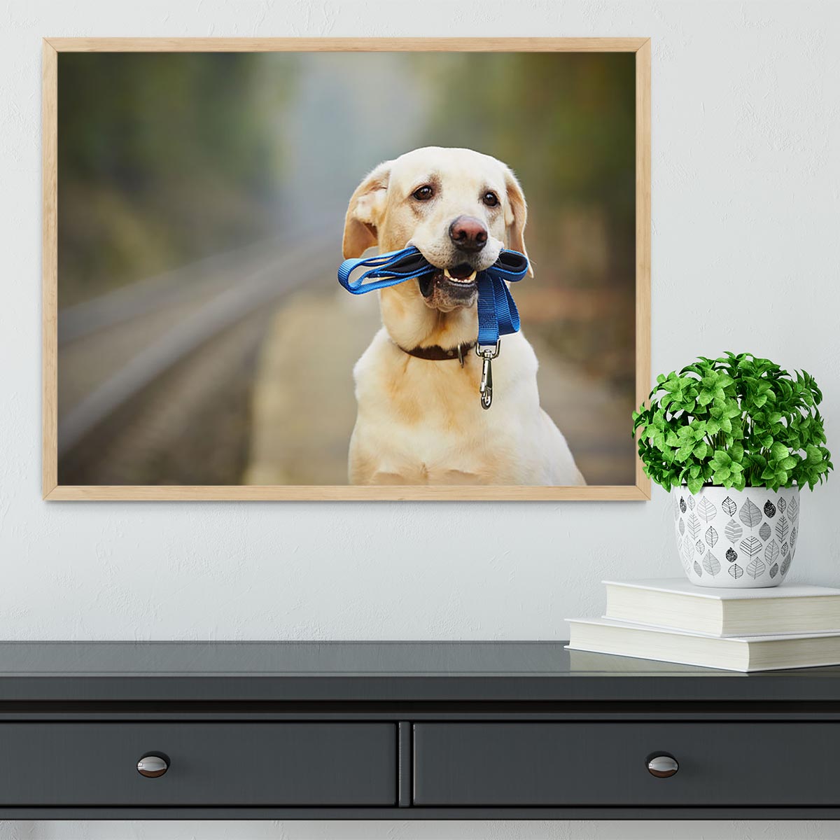 Dog is waiting for the owner on the railway platform Framed Print - Canvas Art Rocks - 4