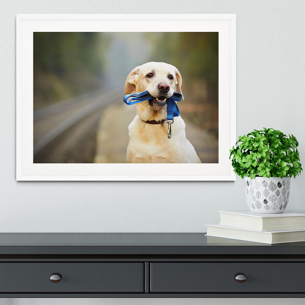 Dog is waiting for the owner on the railway platform Framed Print - Canvas Art Rocks - 5