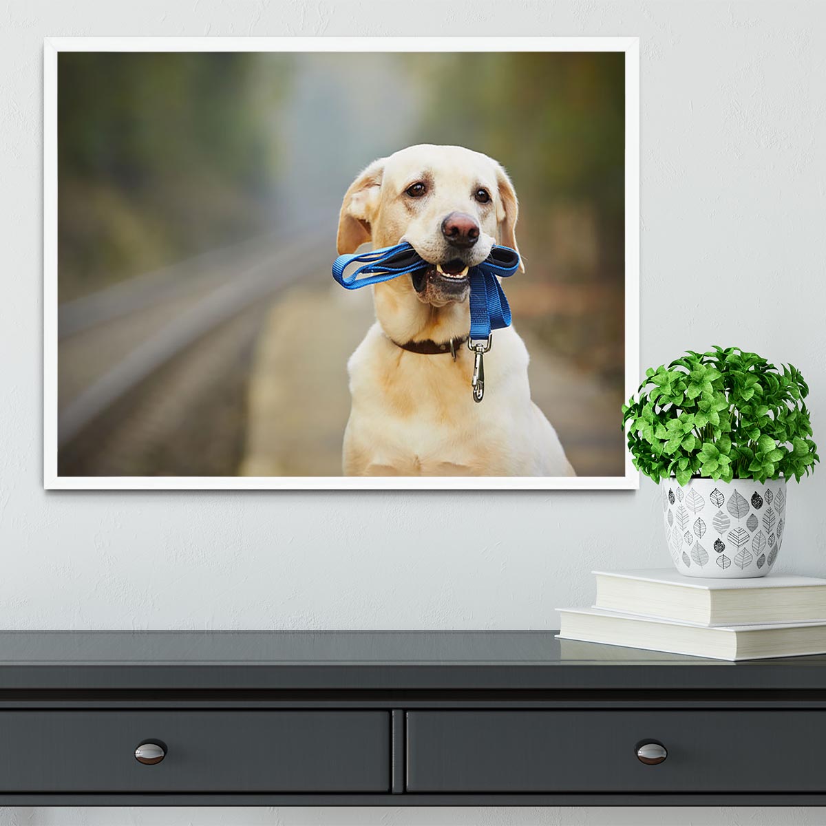 Dog is waiting for the owner on the railway platform Framed Print - Canvas Art Rocks -6