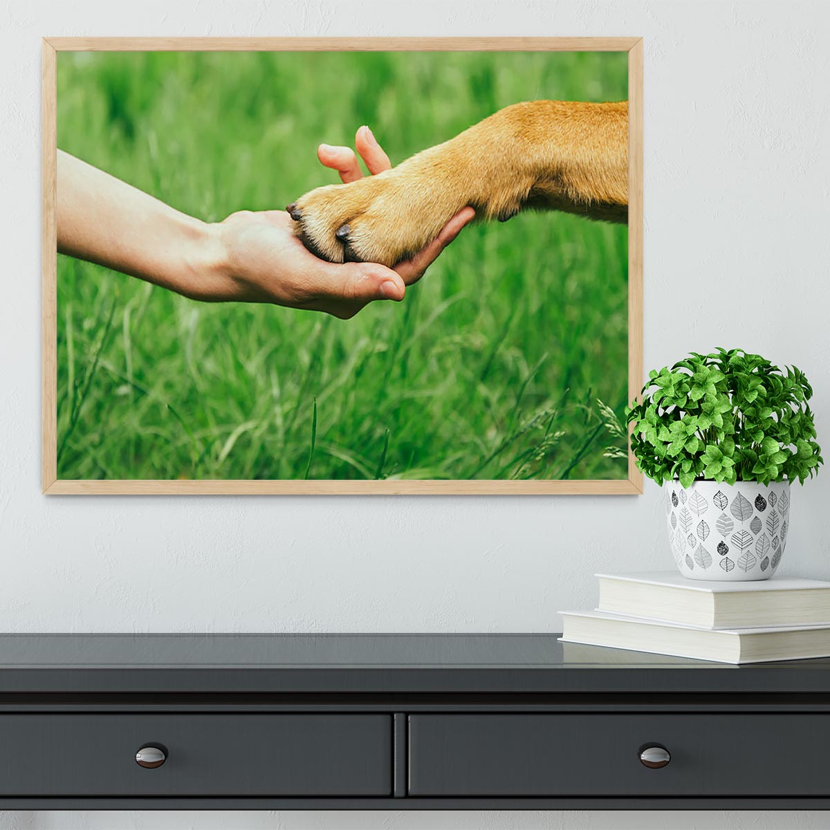 Dog paw and human hand are doing handshake Framed Print - Canvas Art Rocks - 4