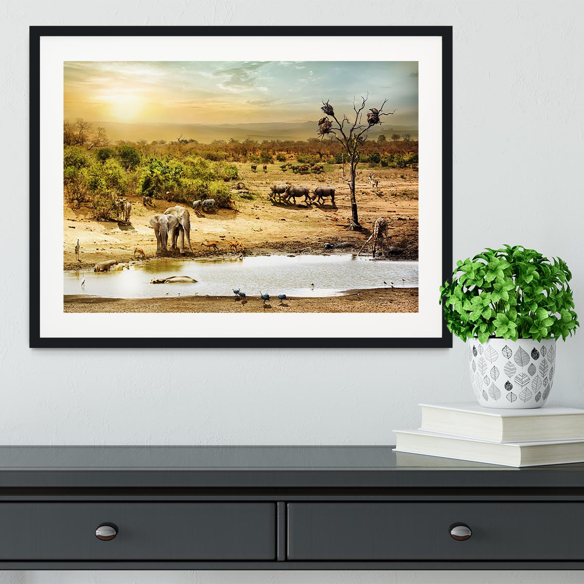 Dreamy scene of common South African safari Framed Print - Canvas Art Rocks - 1