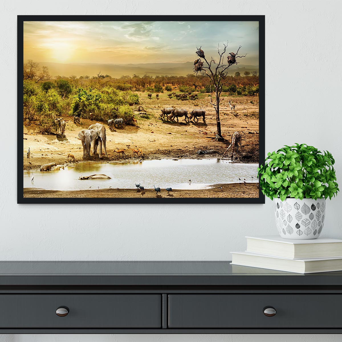 Dreamy scene of common South African safari Framed Print - Canvas Art Rocks - 2