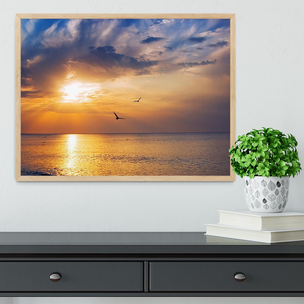 Early morning sunrise over the sea and a birds Framed Print - Canvas Art Rocks - 4