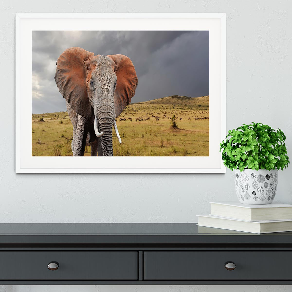 Elephant in National park of Kenya Framed Print - Canvas Art Rocks - 5