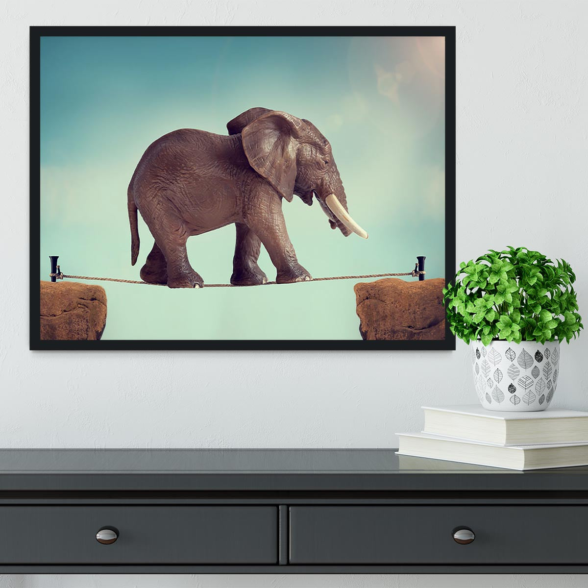 Elephant on a tightrope Framed Print - Canvas Art Rocks - 2