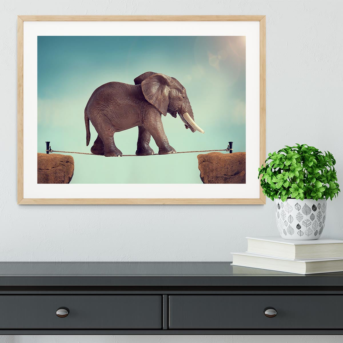 Elephant on a tightrope Framed Print - Canvas Art Rocks - 3