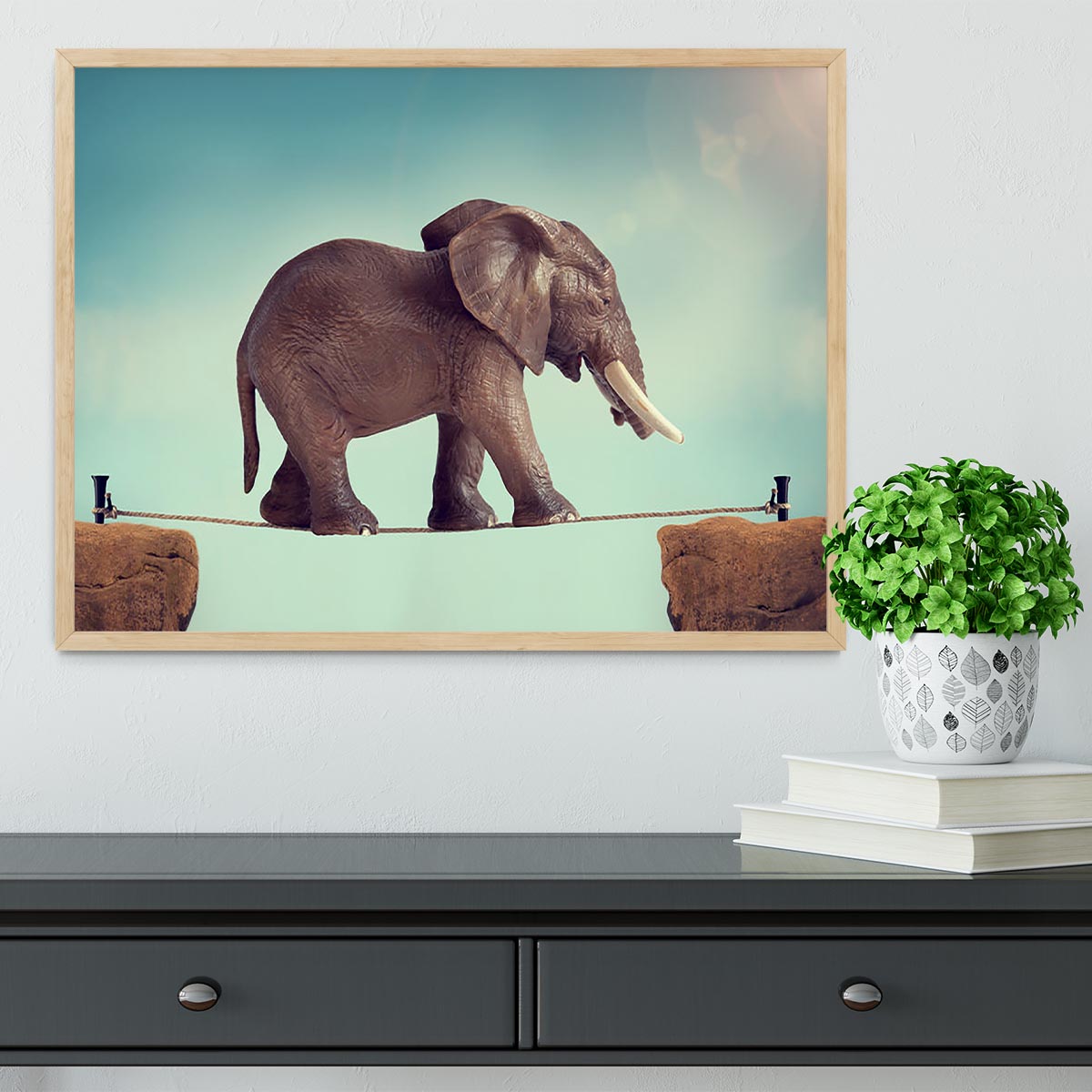 Elephant on a tightrope Framed Print - Canvas Art Rocks - 4