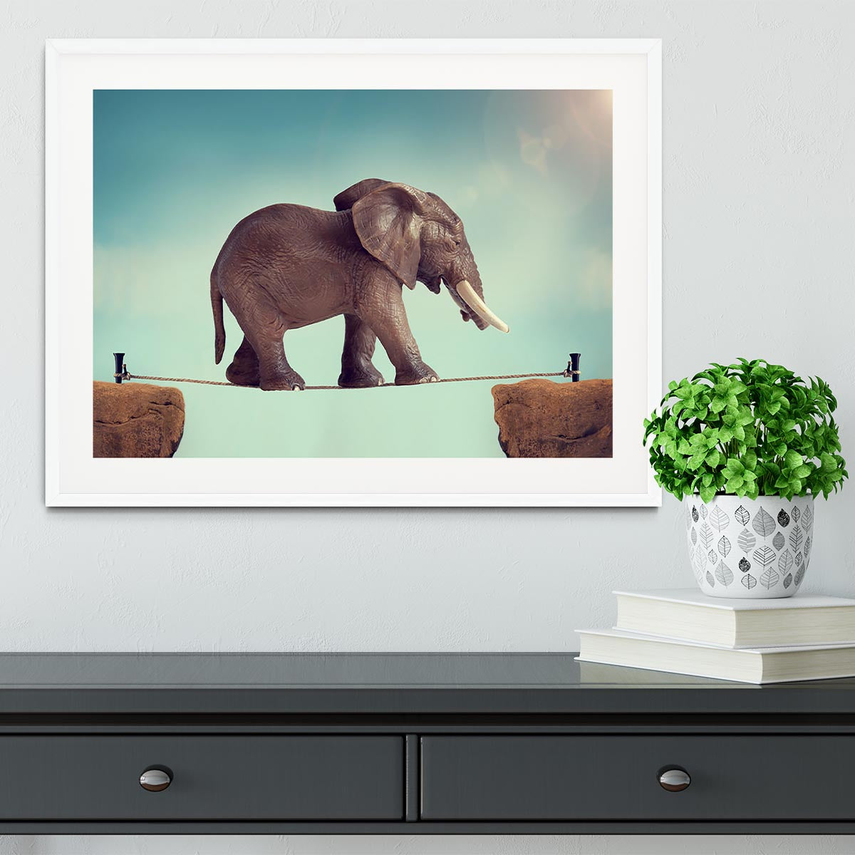 Elephant on a tightrope Framed Print - Canvas Art Rocks - 5