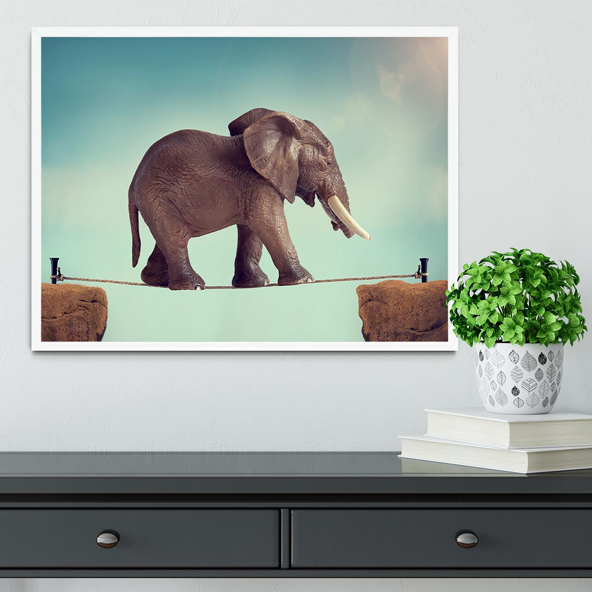 Elephant on a tightrope Framed Print - Canvas Art Rocks -6