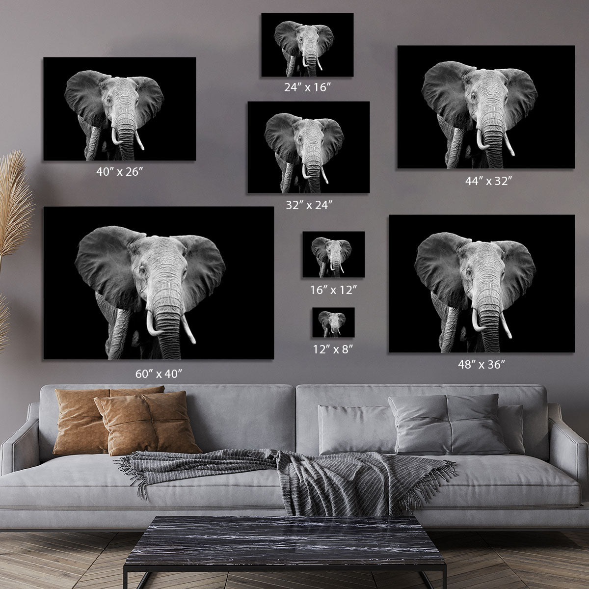 Elephant on dark background. Black and white image Canvas Print or Poster - Canvas Art Rocks - 7