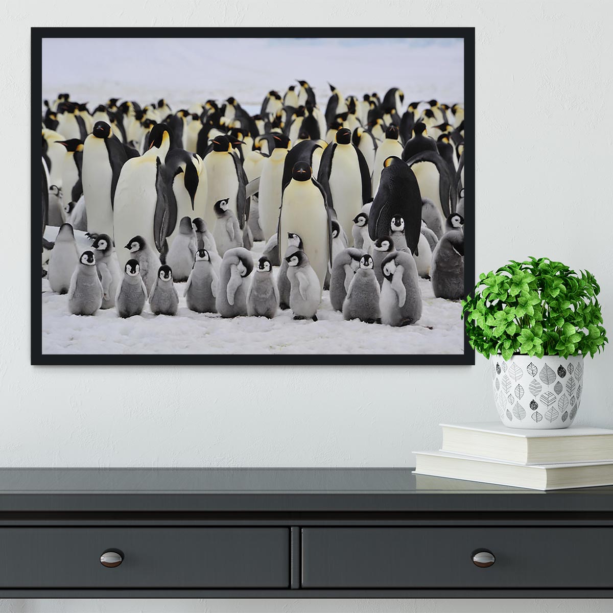 Emperor Penguins with chick Framed Print - Canvas Art Rocks - 2