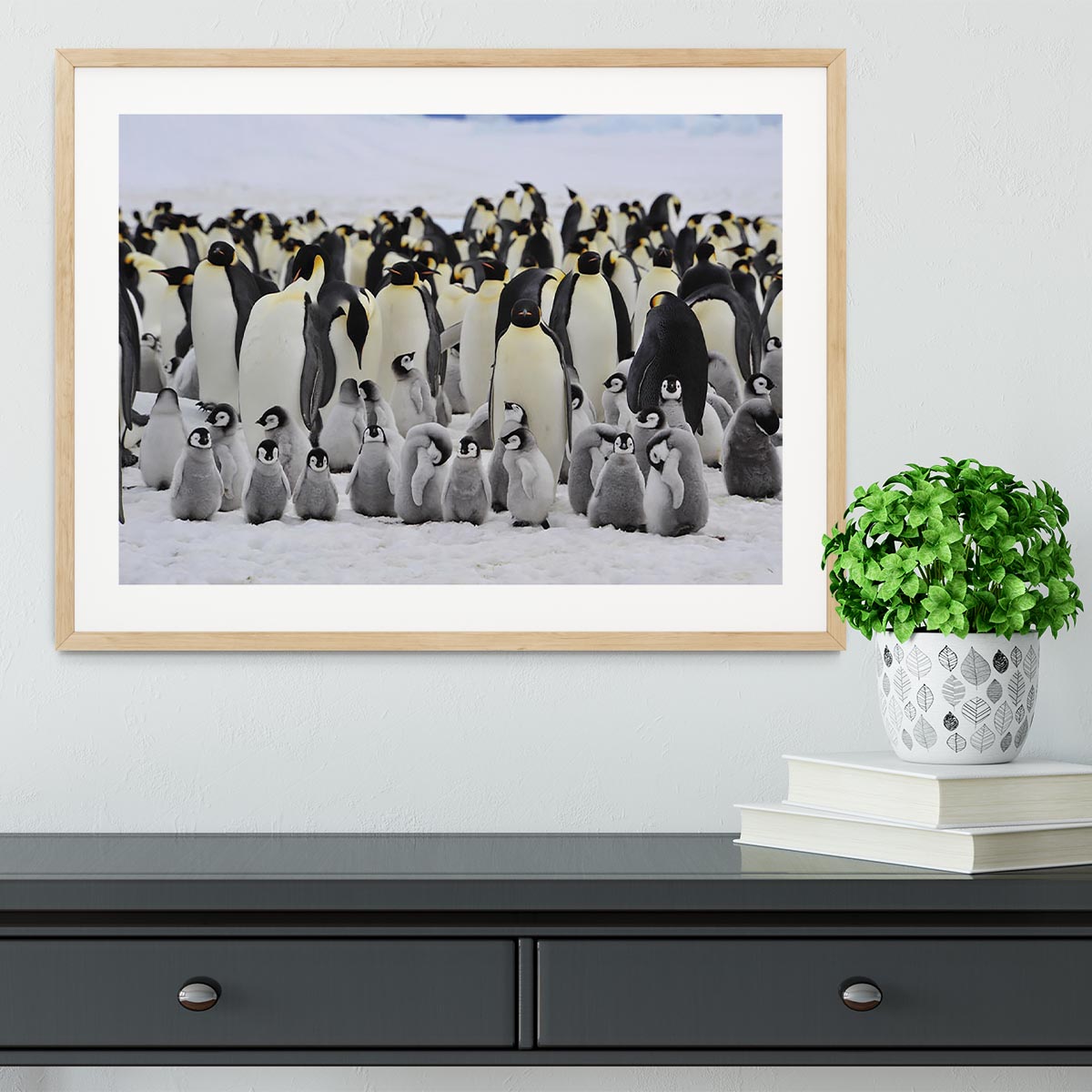 Emperor Penguins with chick Framed Print - Canvas Art Rocks - 3