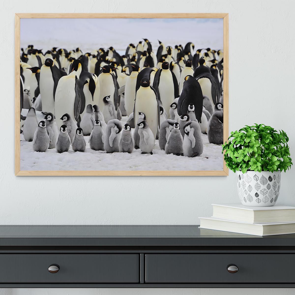 Emperor Penguins with chick Framed Print - Canvas Art Rocks - 4