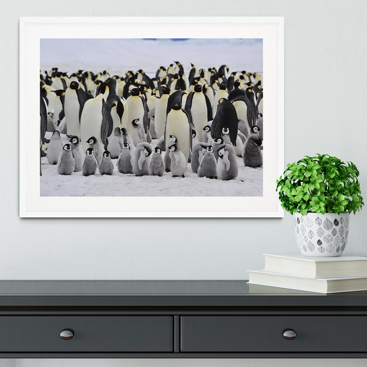 Emperor Penguins with chick Framed Print - Canvas Art Rocks - 5