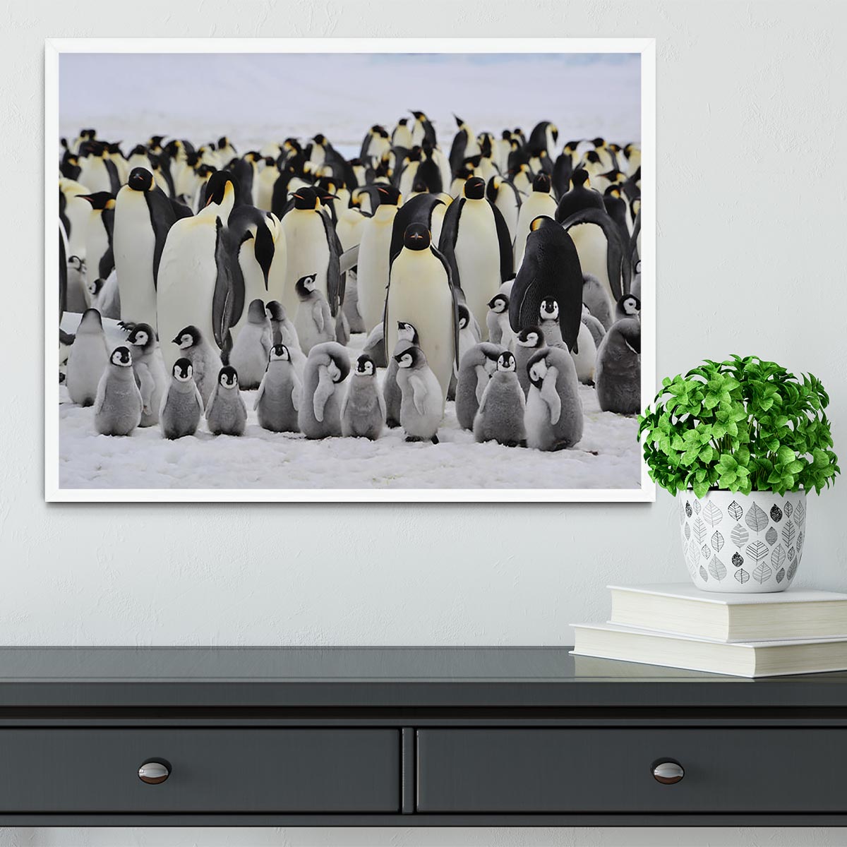 Emperor Penguins with chick Framed Print - Canvas Art Rocks -6