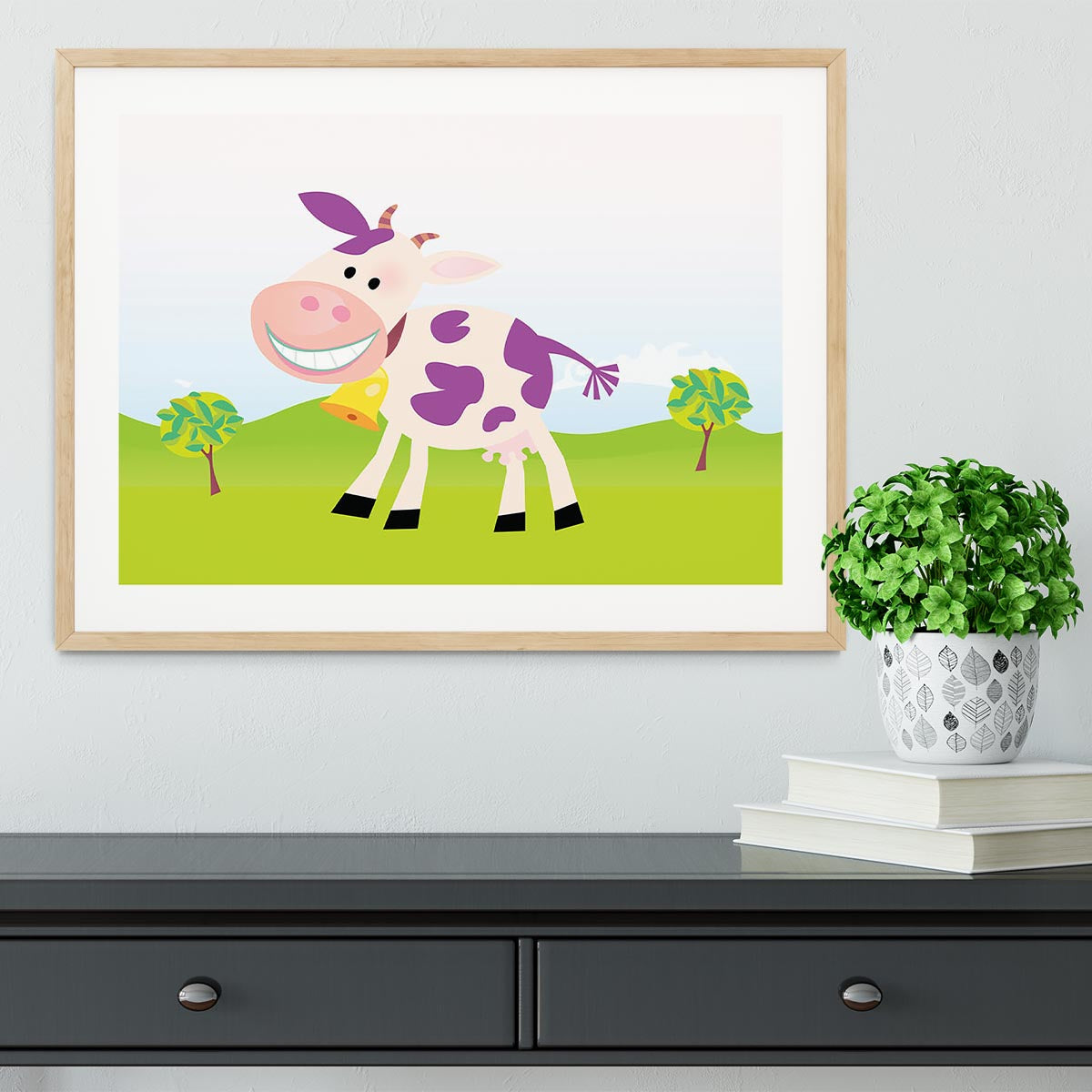 Farm scene with cow Framed Print - Canvas Art Rocks - 3