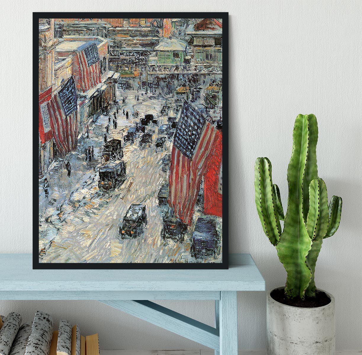 Flags on Fifth Avenue Winter 1918 by Hassam Framed Print - Canvas Art Rocks - 2