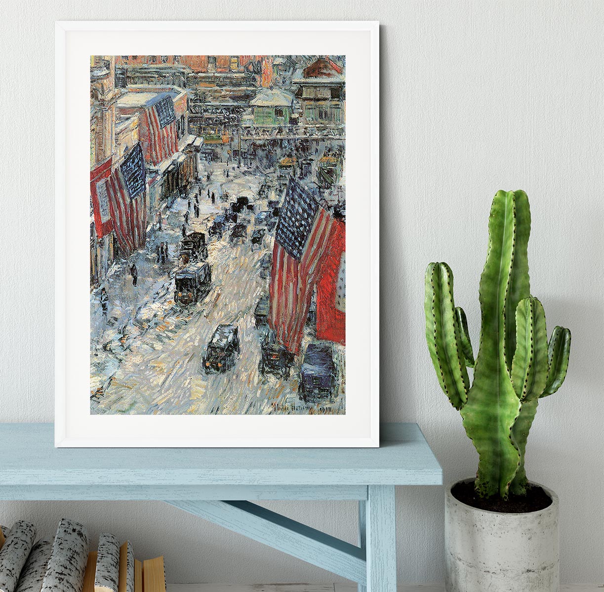 Flags on Fifth Avenue Winter 1918 by Hassam Framed Print - Canvas Art Rocks - 5