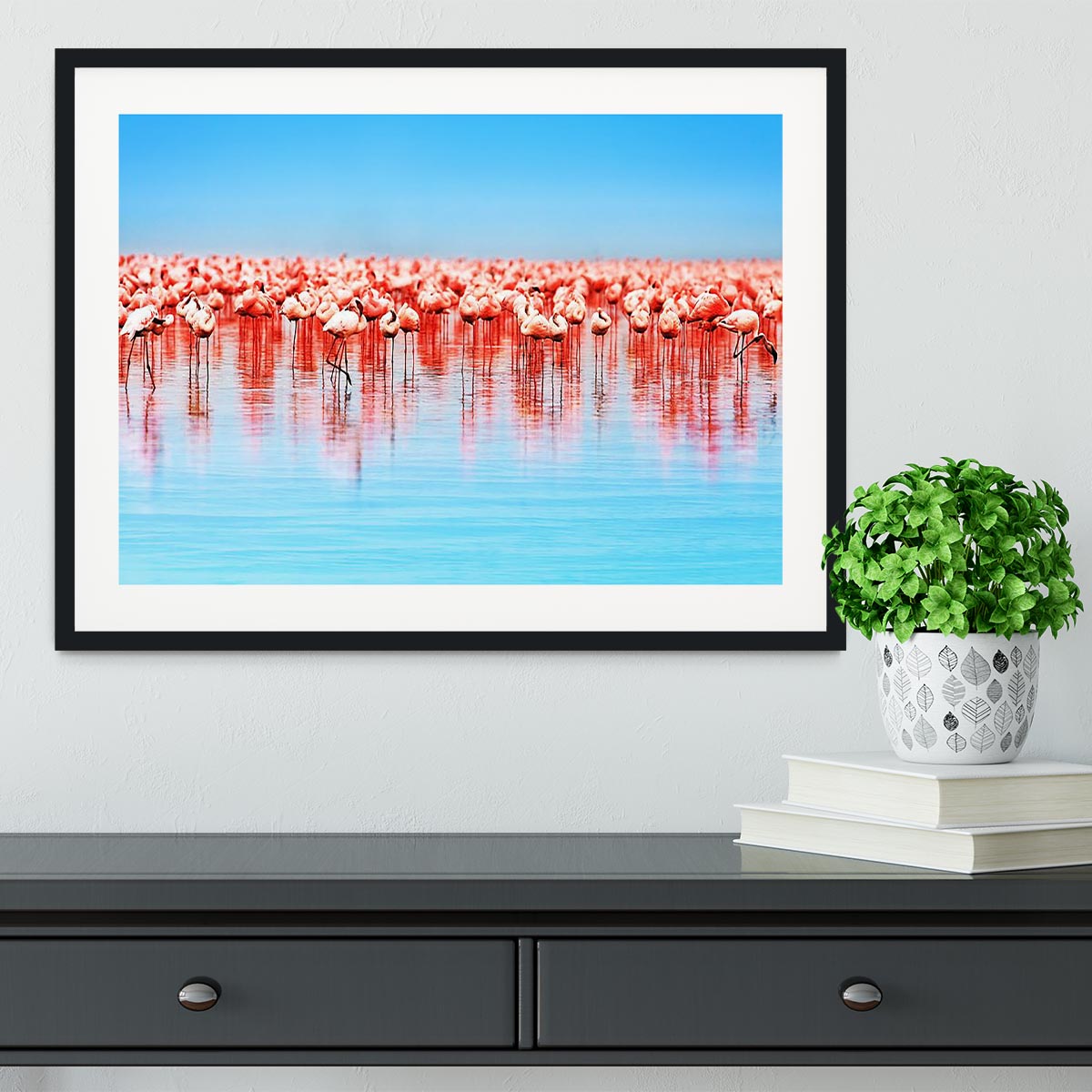 Flamingo birds in the lake Nakuru Framed Print - Canvas Art Rocks - 1