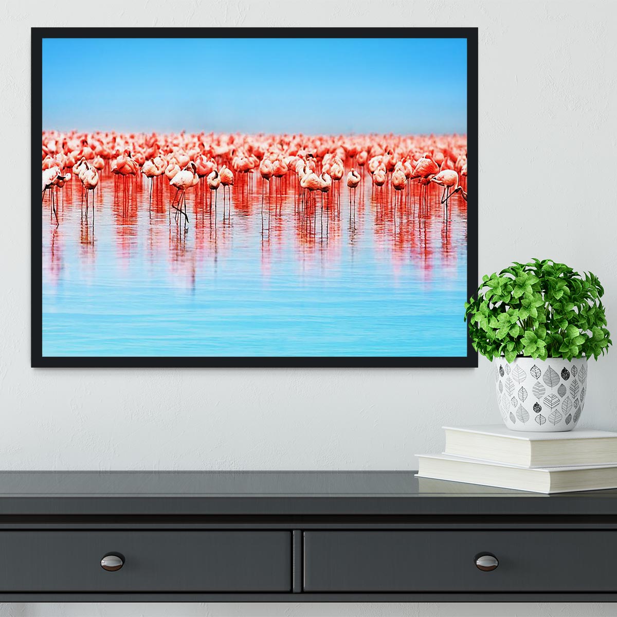 Flamingo birds in the lake Nakuru Framed Print - Canvas Art Rocks - 2