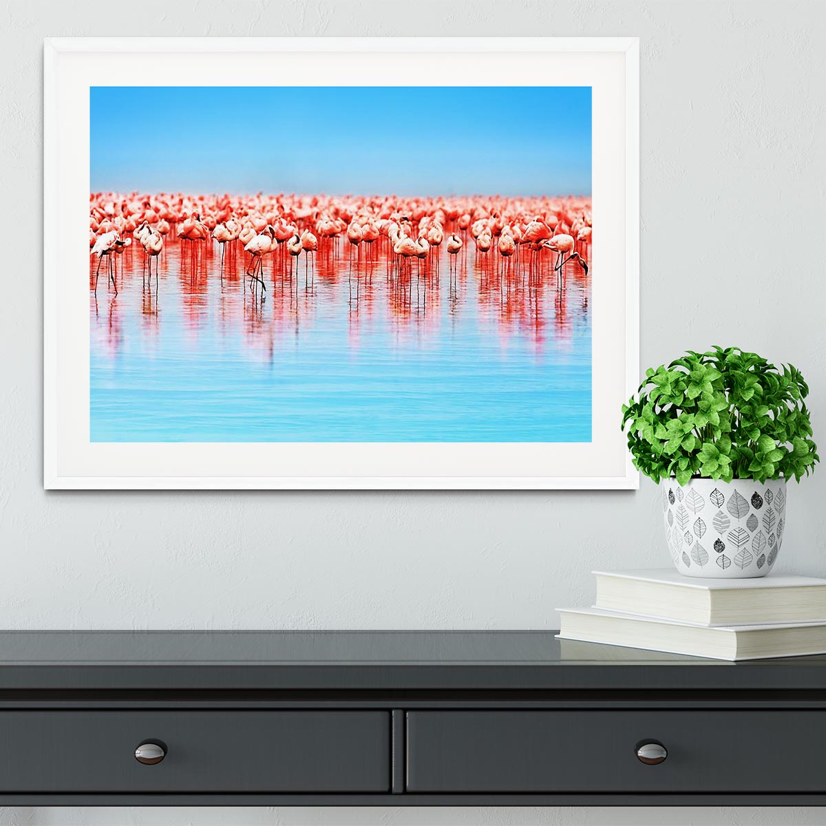 Flamingo birds in the lake Nakuru Framed Print - Canvas Art Rocks - 5