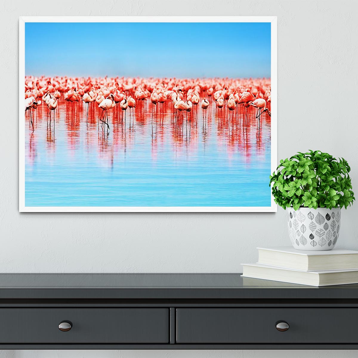 Flamingo birds in the lake Nakuru Framed Print - Canvas Art Rocks -6