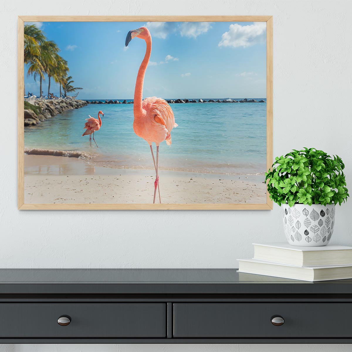Flamingos on the Aruba beach Framed Print - Canvas Art Rocks - 4