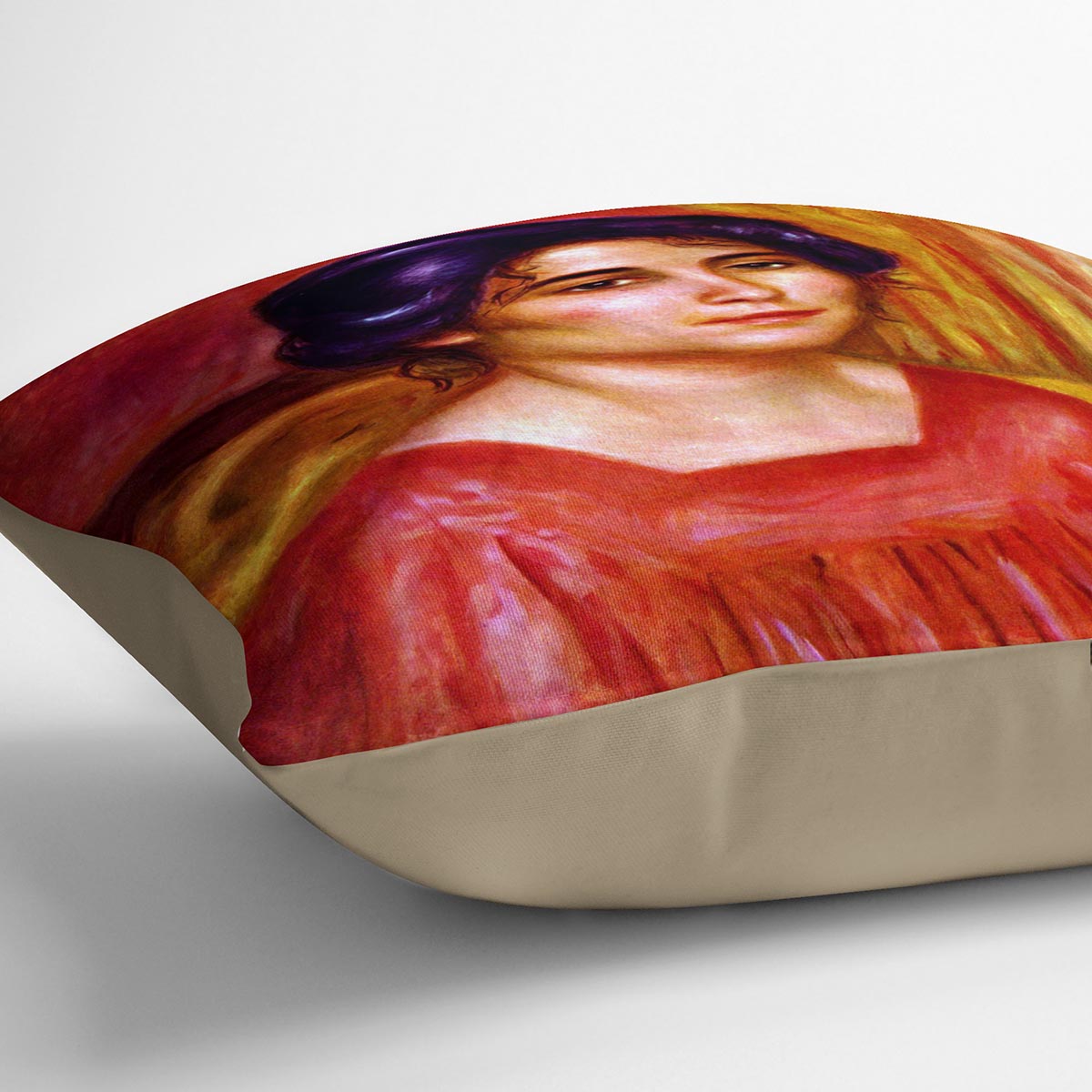 Gabrielle with red blouse by Renoir Cushion