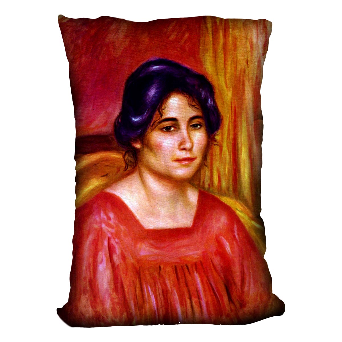 Gabrielle with red blouse by Renoir Cushion