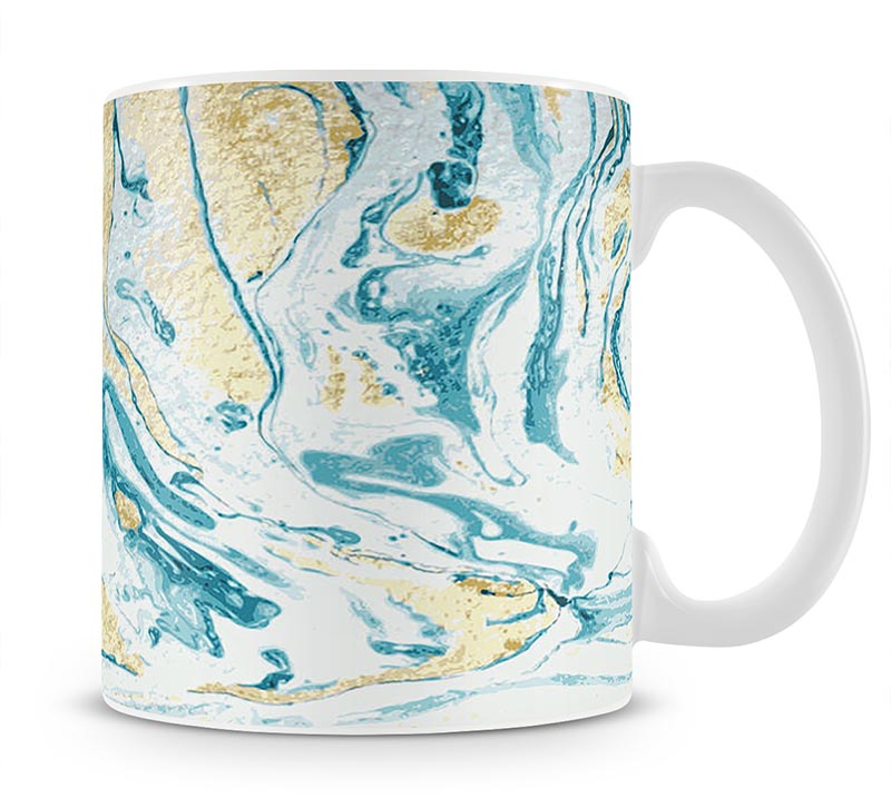 Gold and Teal Swirled Marble Mug - Canvas Art Rocks - 1