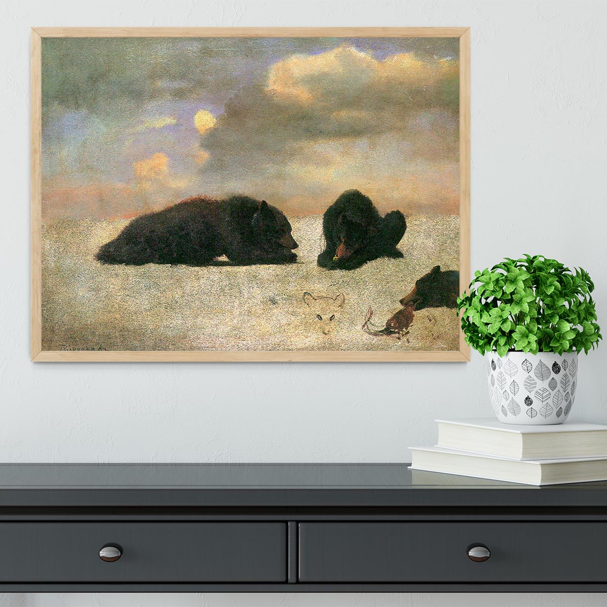 Grizzly Bears by Bierstadt Framed Print - Canvas Art Rocks - 4