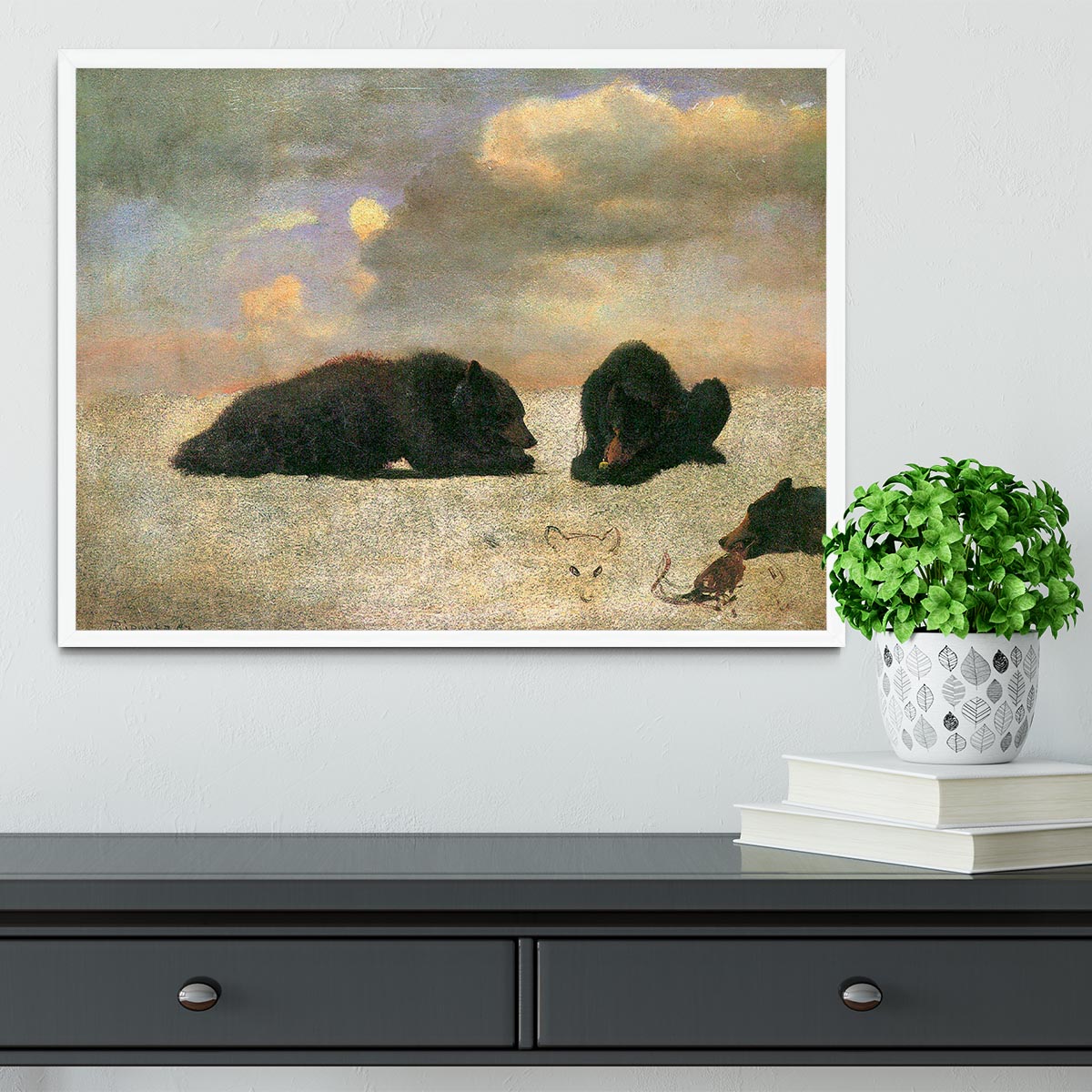 Grizzly Bears by Bierstadt Framed Print - Canvas Art Rocks -6