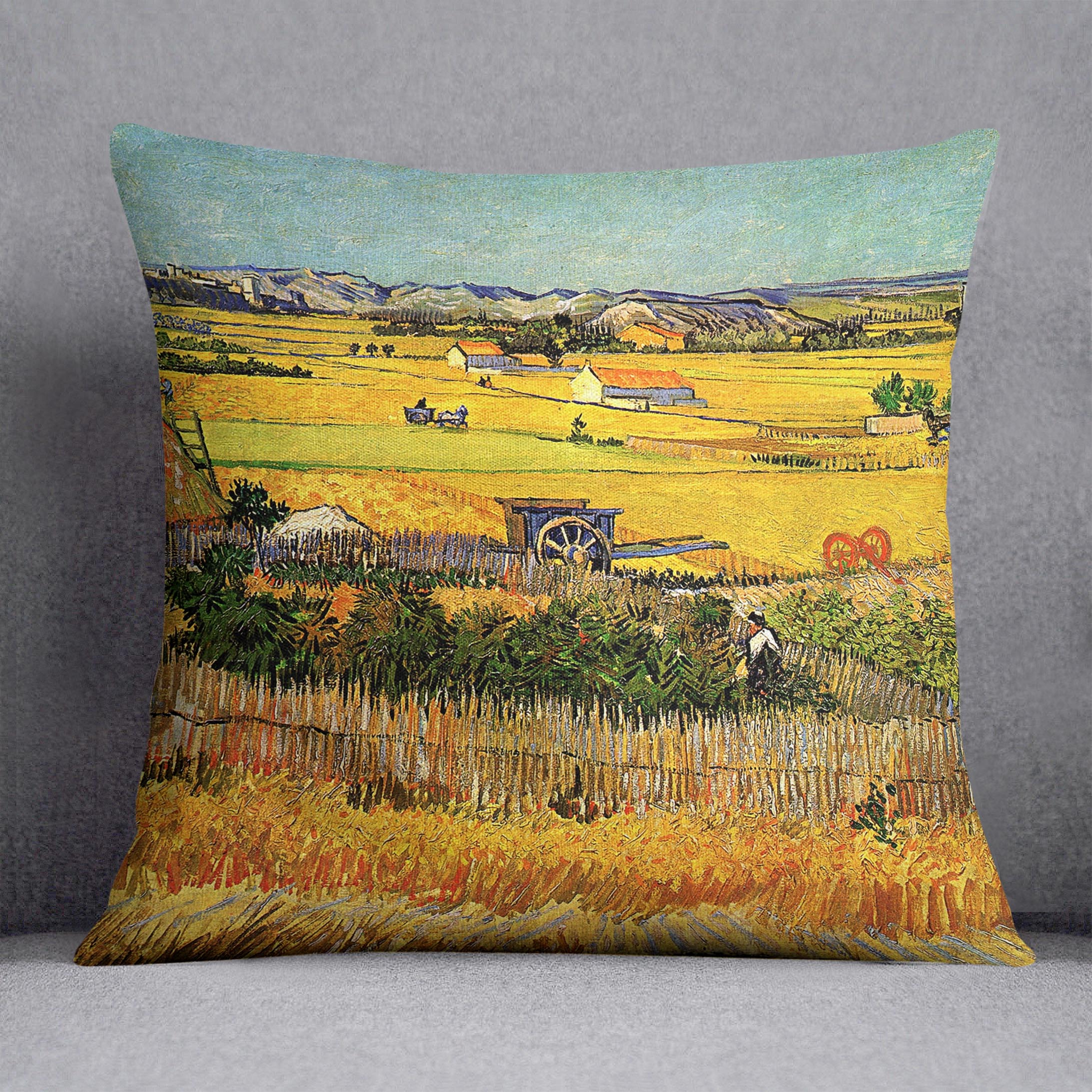 Harvest at La Crau with Montmajour in the Background by Van Gogh Cushion