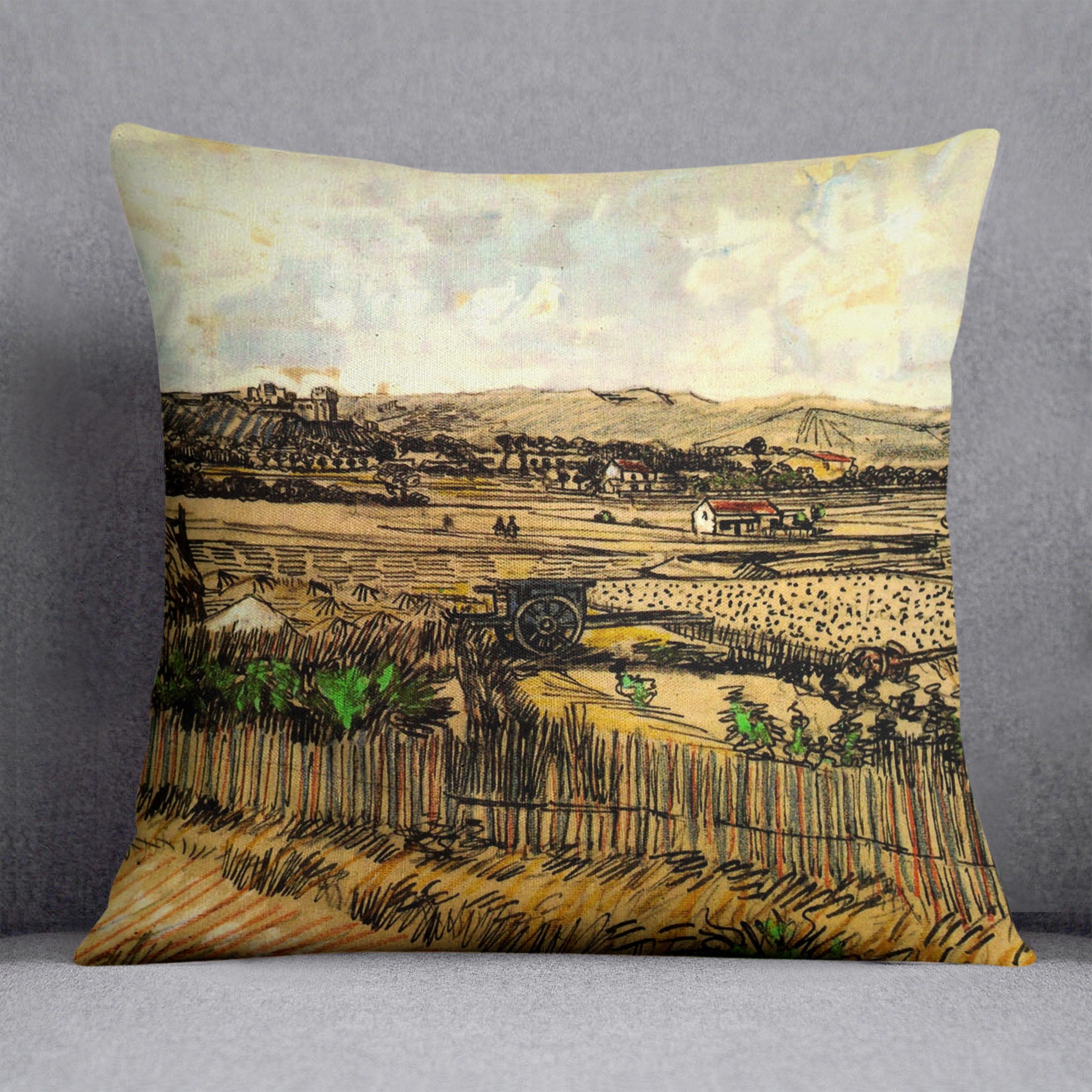 Harvest in Provence at the Left Montmajour by Van Gogh Cushion