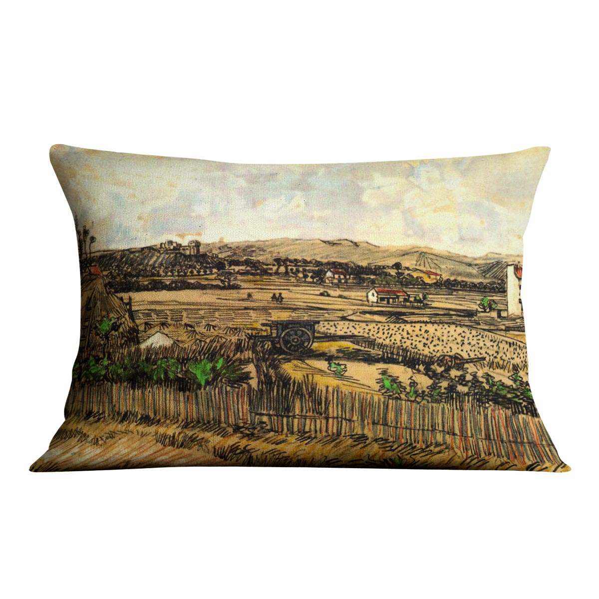 Harvest in Provence at the Left Montmajour by Van Gogh Cushion