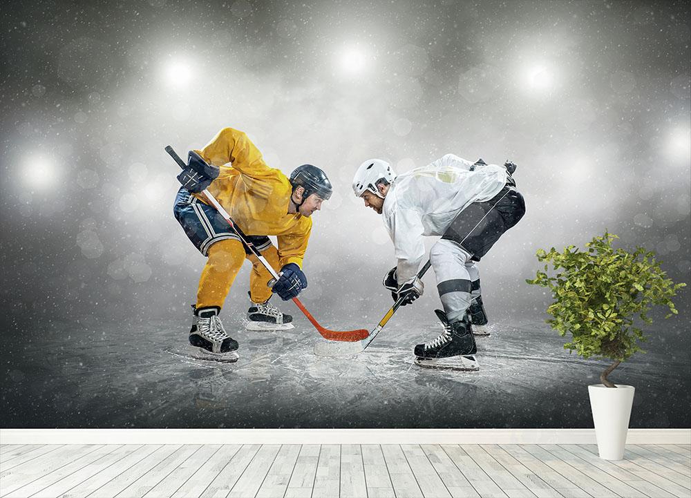 Wall Mural ice hockey stick and puck on ice 