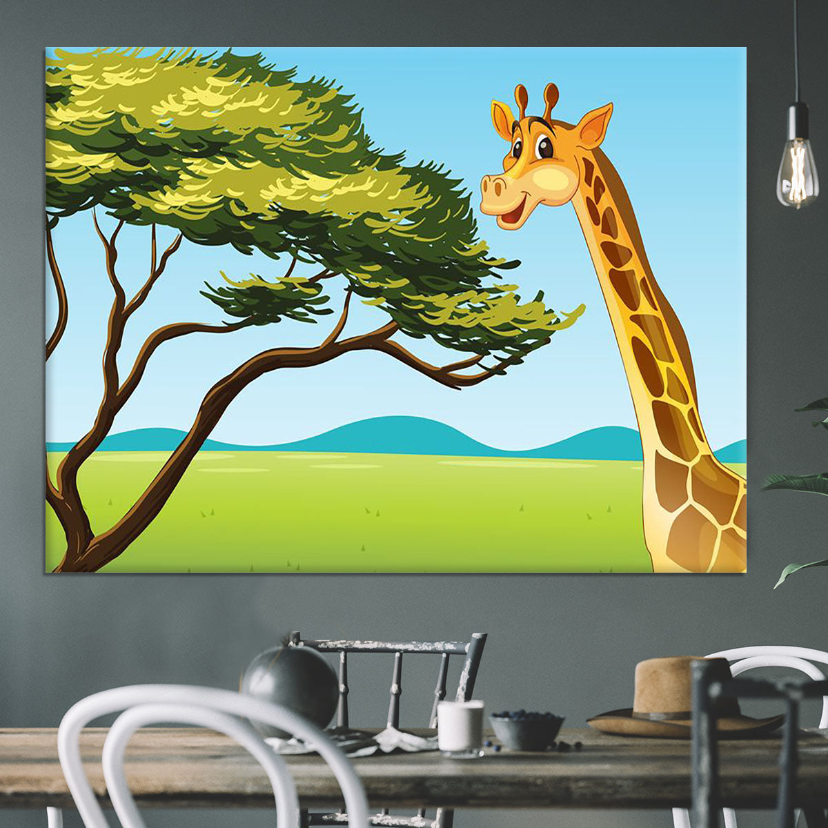 Illustration of a giraffe eating Canvas Print or Poster - Canvas Art Rocks - 3