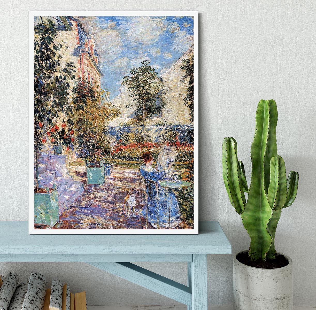 In a French garden by Hassam Framed Print - Canvas Art Rocks -6