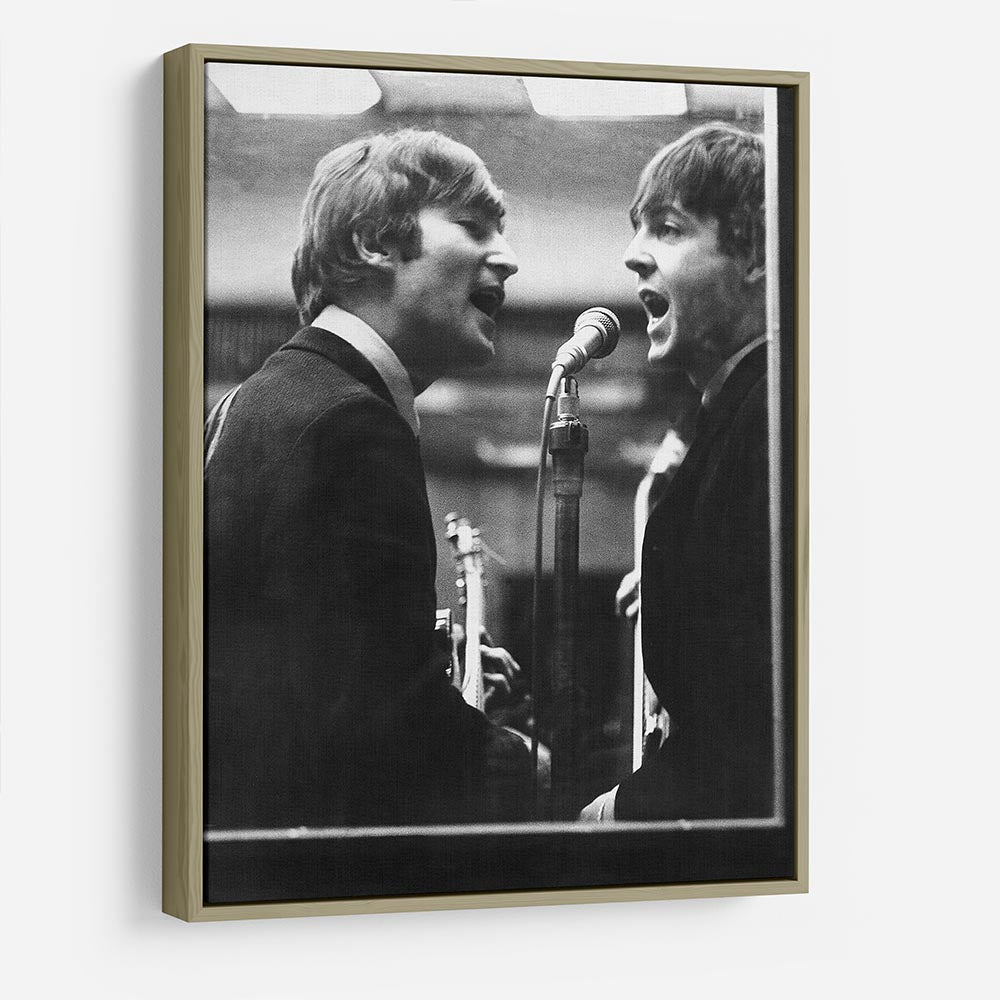 John Lennon and Paul McCartney in a recording studio HD Metal Print