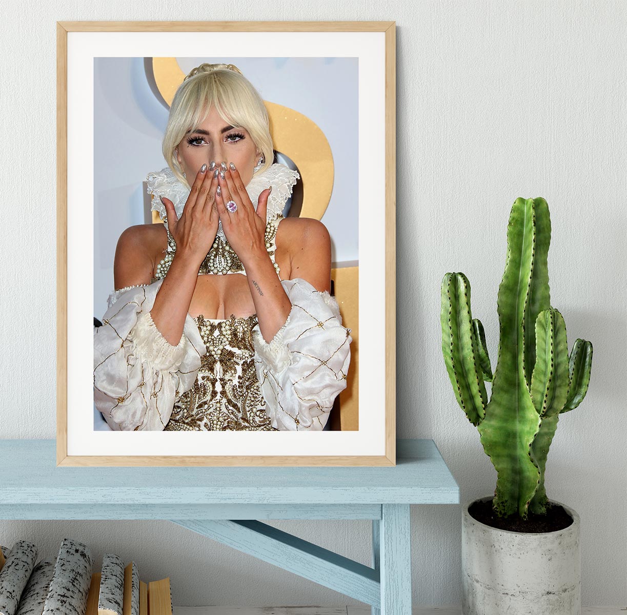 Lady Gaga blows a kiss Framed Print - Canvas Art Rocks - 3