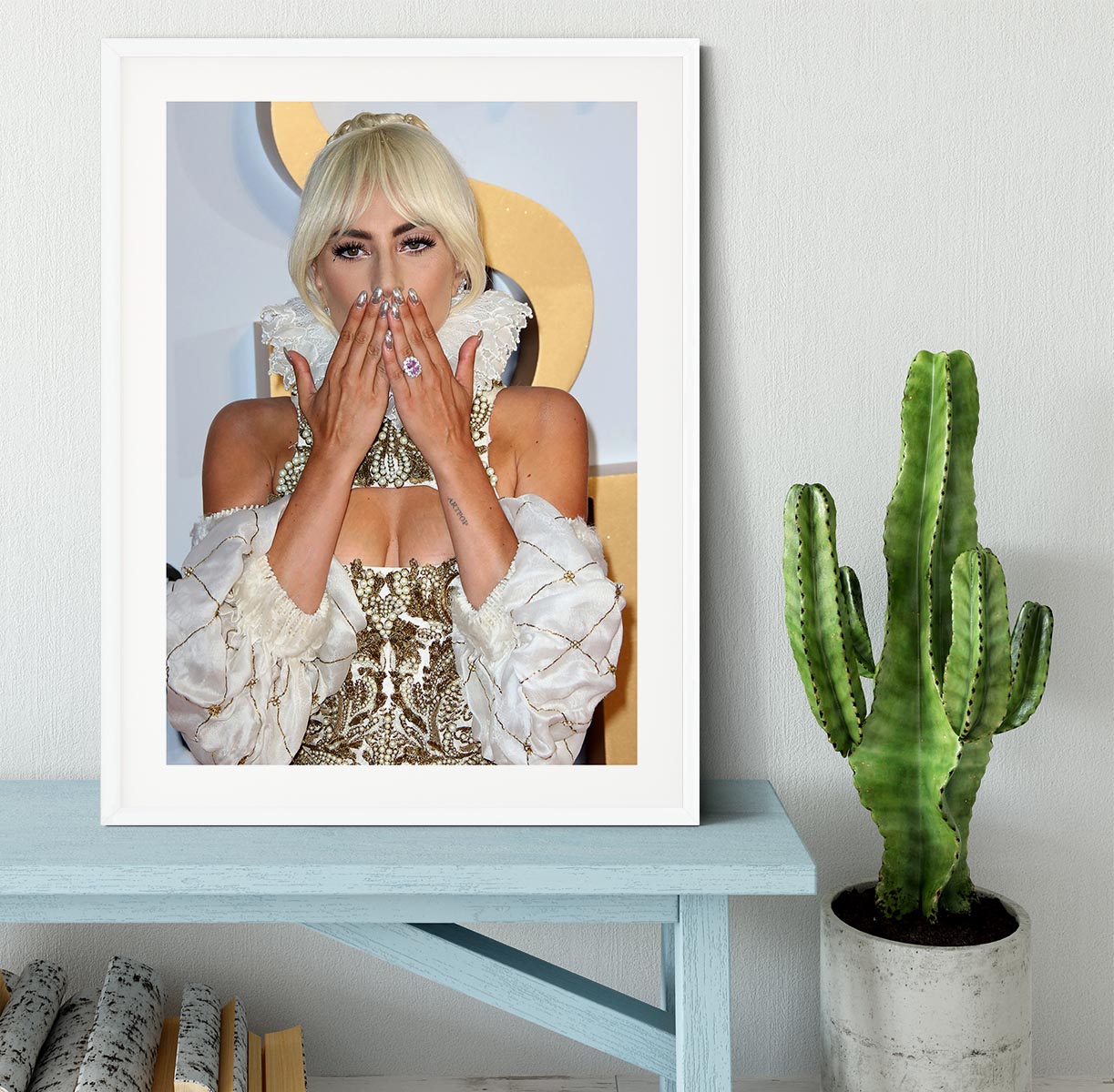 Lady Gaga blows a kiss Framed Print - Canvas Art Rocks - 5